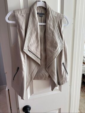 Vince Taupe Open-Front Draped Leather Vest